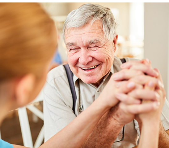 Old man gets comfort and hope from a nursing wife and is happy